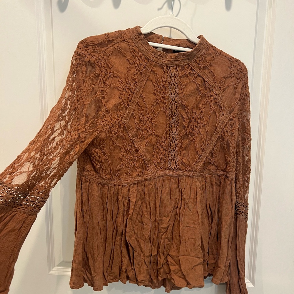 American Eagle Outfitters brown long sleeve lace shirt